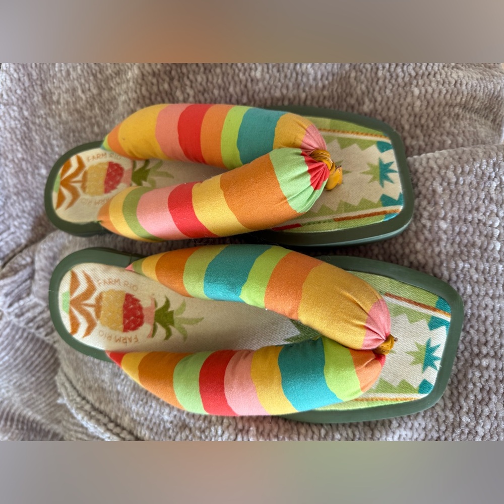 Farm Rio Puffy Rainbow Pineapple Sandals Flip Flops Size 10